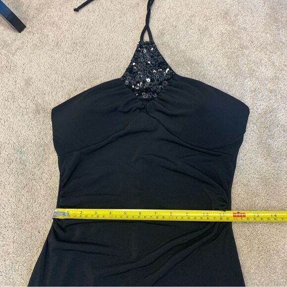 Black sequin halter top stretchy flowy evening cocktail dress Sz XS - Picture 12 of 14